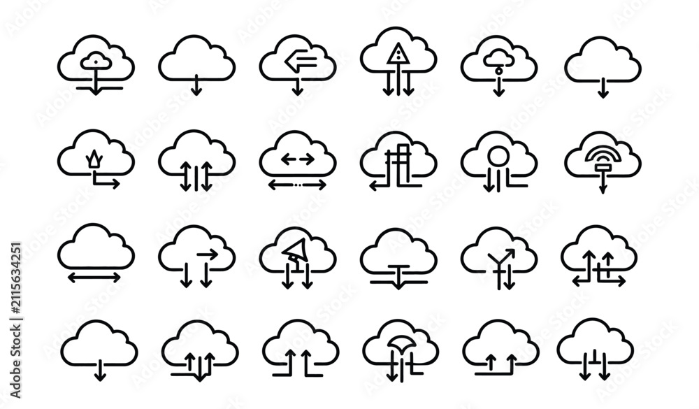 Obraz premium Cloud vector icon set for storage and data network