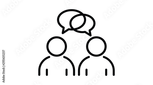 Two people icons with speech bubble symbol for conversation, discussion, and communication concepts