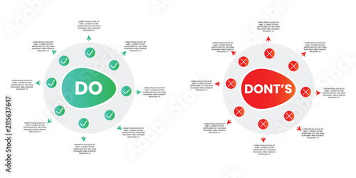Photography Circular Do and Don't Infographic Diagram with Green and Red Icons for Rules and
