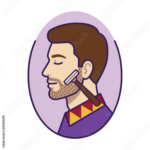 Man getting shaved with straight razor by barber