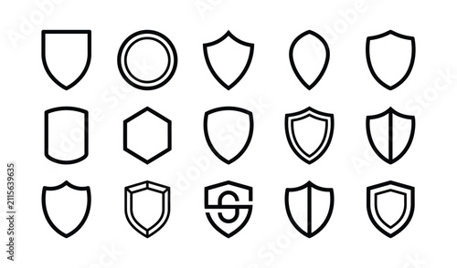 Shield Security Icon Set with Protection, Verification and Lock Symbols Isolated on White Background . Vector Illustration
