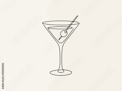 Minimalist one line drawing of a martini cocktail glass Vector