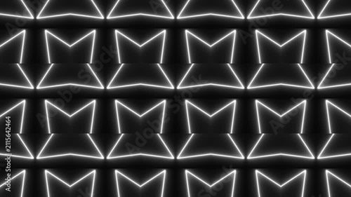 White Glowing Neon Triangle Chevron Grid Pattern VJ Seamless Loop Motion Graphic Background for Stage Lights and Visual Effects.