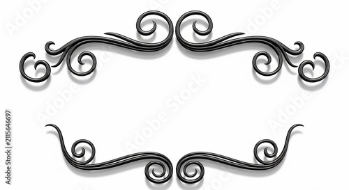 Elegant Black Swirls on Pure White, Graceful Flourish Frame, Timeless Decorative Design