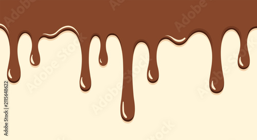 Fotografie Melted Chocolate Drizzle: Rich, smooth melted chocolate cascades down in delicious drips against a creamy, pale background, perfect for evoking indulgence and sweetness