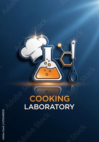 Alchemy of Flavors: Chef's Hat, Flask, & Molecular Gastronomy Glow on Deep Blue