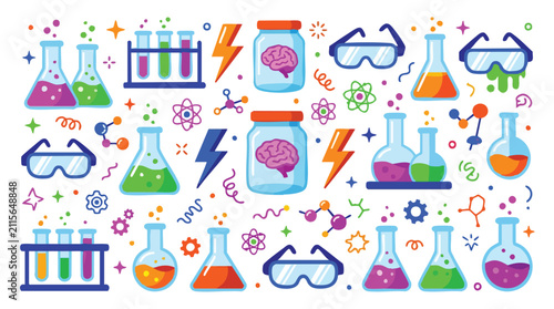 Science Laboratory Icons and Chemistry Vector Elements Collection