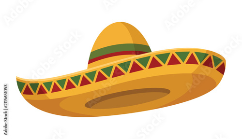 Foto Sombrero Fiesta Hat: A vibrant yellow sombrero hat adorned with colorful festive bands, ready to add a touch of Mexican flair and celebration to any occasion