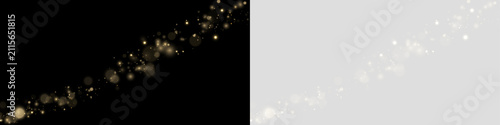 Warm gold particles shimmer through soft glowing haze. Fine dust and luminous bokeh create a dreamy holiday atmosphere. Perfect for festive designs. PNG.