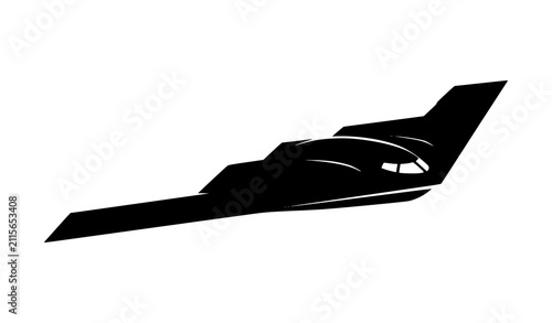 Obraz na płótnie Low flying stealth bomber side profile monochrome vector silhouette isolated on