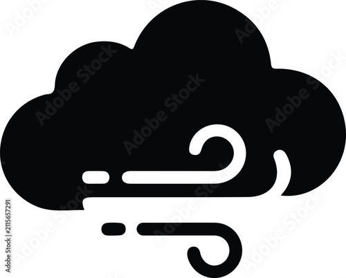 Wind cloud weather icon, breezy forecast symbol, air movement illustration, meteorology design, climate graphic, digital interface atmospheric concept