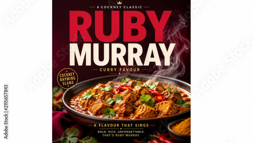 Steaming Ruby Murray Curry Bowl Poster With Cockney Rhyming Slang Text