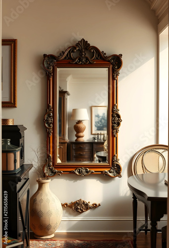 Ornate wooden framed mirror...