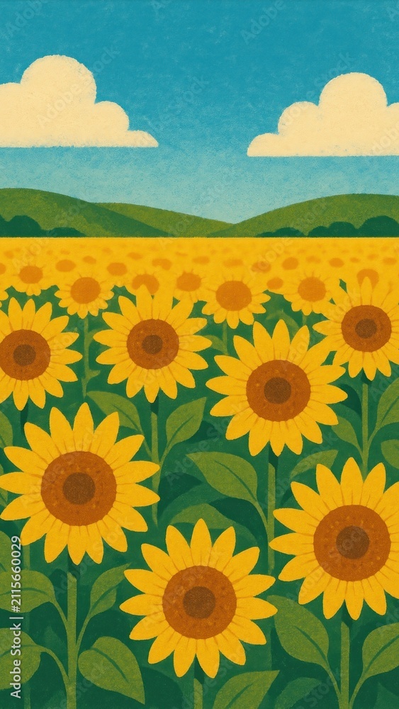 Obraz premium Vibrant sunflowers under blue sky mobile wallpaper