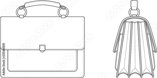 Принти на полотні Fashion flat sketch technical drawing template of a structured leather handbag w