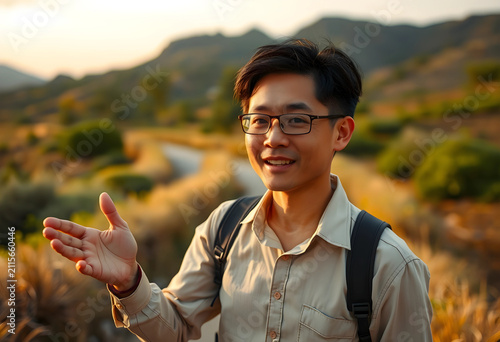 Smiling asian man with glas...