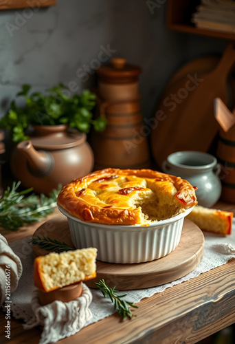 Savory golden baked pie in ...