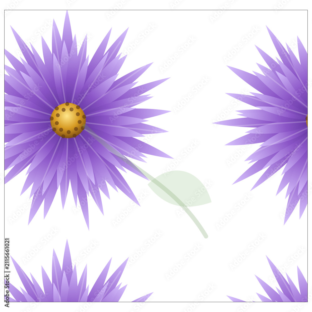 Obraz premium Purple daisy flowers with green leaves in a grid pattern