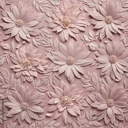 Pink floral bas-relief patt...