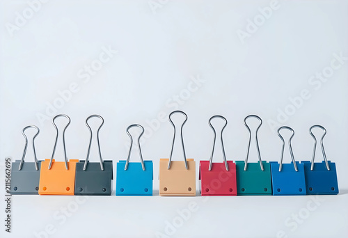 Row of colorful binder clip...