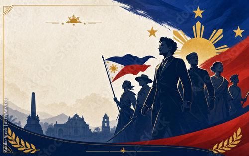 Patriotic Philippines National Heroes Day banner featuring iconic hero silhouettes, national colors, and clean typography