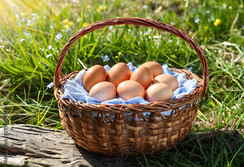 Brown chicken eggs in a wov...