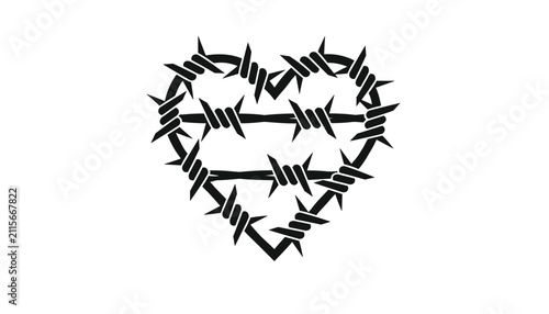 Heart-shaped icon made from barbed wire, symbolizing love, pain, strength, or emotional struggle in a unique, edgy design style.