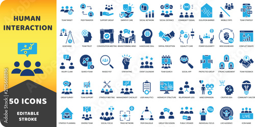 Human interaction and soft skills solid icon set. Diversity, mentoring, and team communication icons.