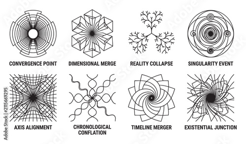 Abstract concepts convergence point dimensional merge reality collapse singularity.