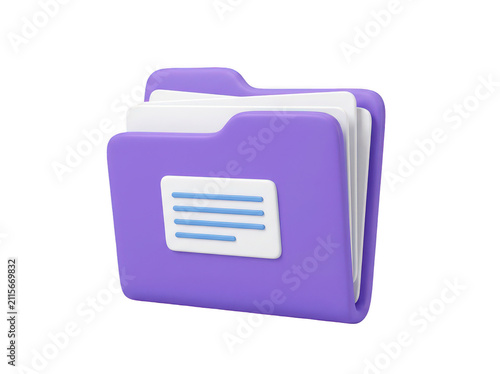 3D purple folder icon. Digital file management symbol for business and data organization.