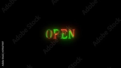 Glowing Neon Open Sign Motion Graphic on Black Background