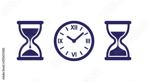 Set of time and deadline icons featuring an analog clock and hourglasses for time management and productivity concepts hourglass deadline management productivity schedule