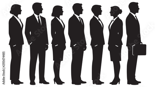 Fotografie Six professional business people standing in a line silhouette style