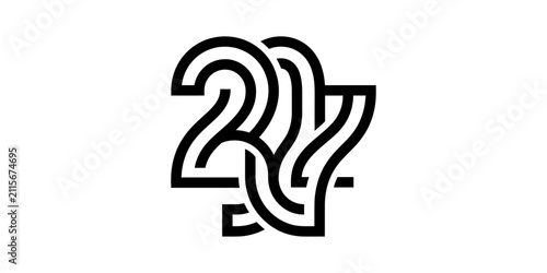 Abstract Number 237 Logo Design, Modern Geometric Graphic, Minimalist Symbol