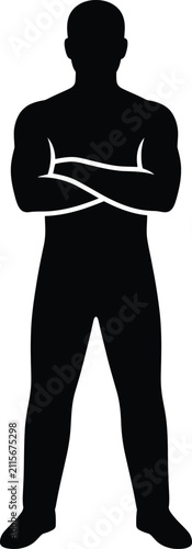Silhouette of strong man with arms crossed, symbol of power and confidence and strength and determination.