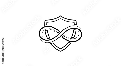 Infinity symbol inside shield icon, representing eternal security, protection, and endless safety.