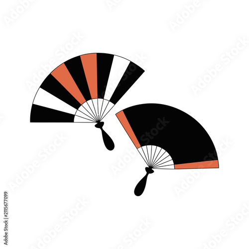 Decorative folding hand fans traditional design element with oriental
