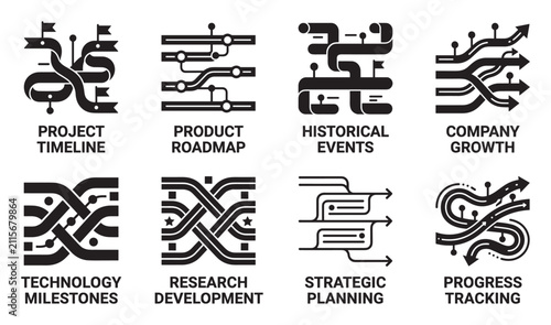 Business growth project roadmap technology milestones and strategic planning concepts.