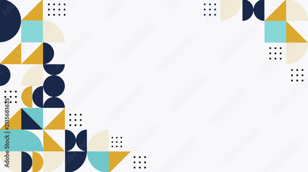 Obraz premium Retro bauhaus inspired geometric shapes pattern background with vibrant colors and dots