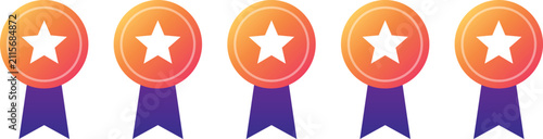 Foto Five golden star awards against a gradient background symbolizing excellence and