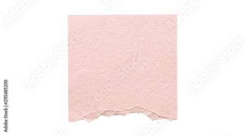 A single torn piece of light pink paper isolated on a white background.