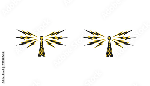 Radio antenna tower icons wireless signal transmission concept