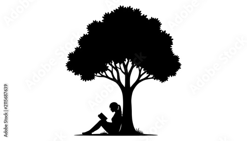 Reading silhouette illustration of person sitting under tree