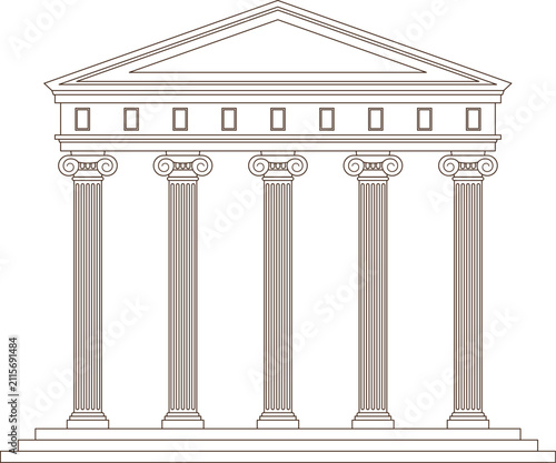 Ancient Greek Temple Line Icon Classical Architecture Facade