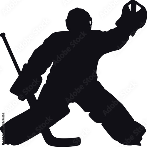 Ice hockey goalie silhouette in defensive stance.