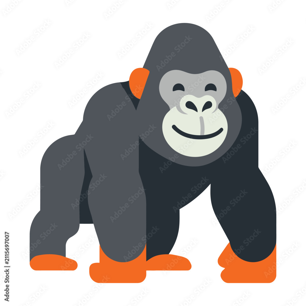 Naklejka premium Friendly Gorilla Character Standing Isolated on White Background for Web Design