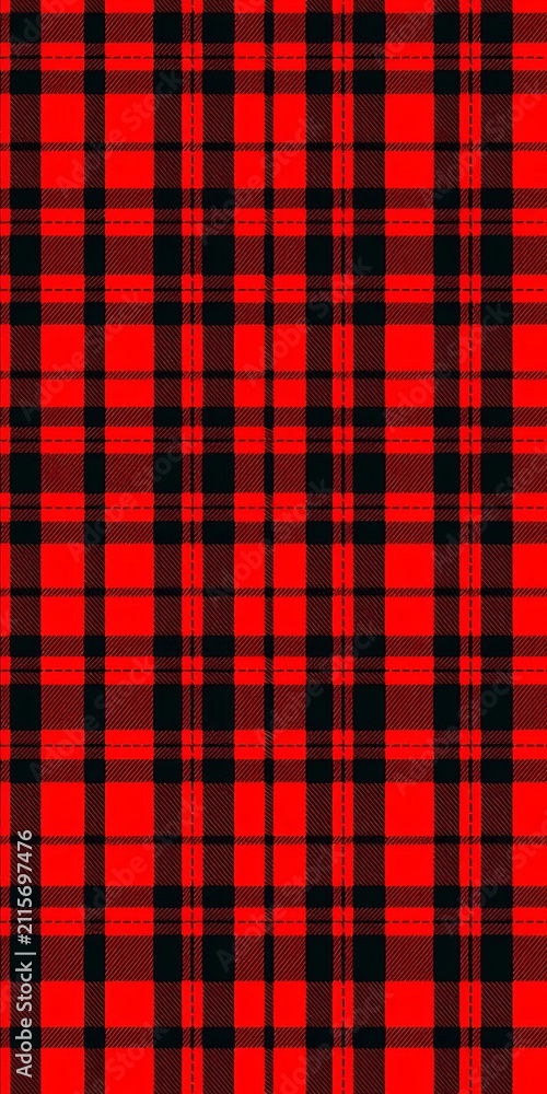 Red and black lumberjack buffalo plaid seamless vector pattern with bold stripes and subtle texture, textured, background