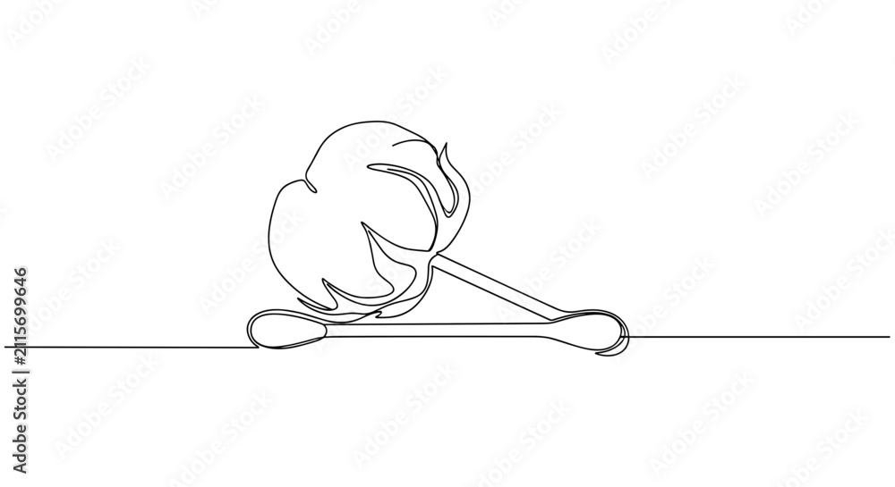Obraz premium Cotton swabs with cotton ball outline vector hygiene icon