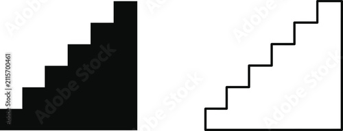 Stairs Steps Icon Set - Solid and Outline Vector Illustration for Progress and Growth
