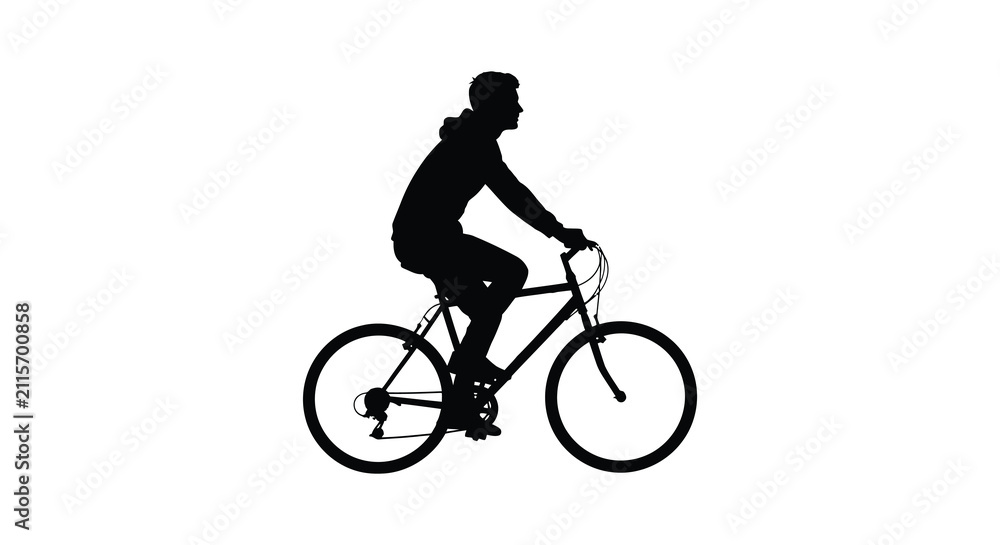 Obraz premium Cyclist on bicycle silhouette against a white background